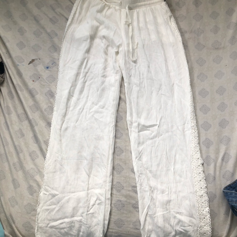 White airy boho pants